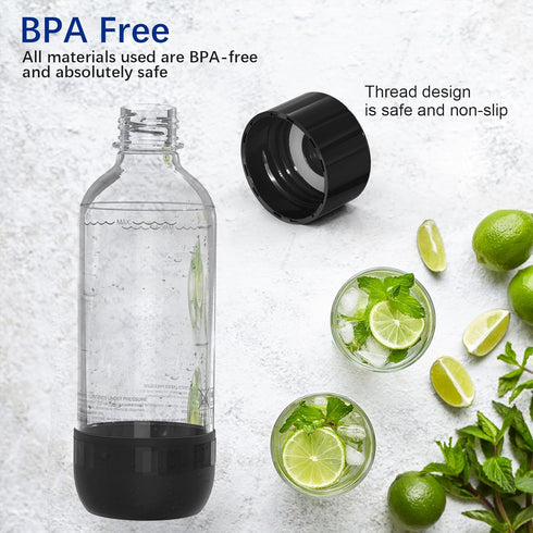 2 Packs Mycket Soda Water Bottle Caps, Soda Carbonating Bottles Caps Compatible with Most Soda Machine BottleBlack