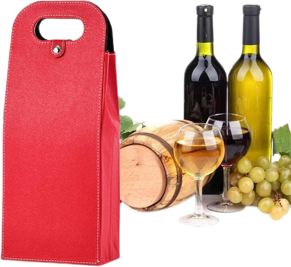 2 Bottle Wine Bag Carrier, Reusable Leather Tote, Classic Single Bottle Gift Bag, Wine Accessory Sets