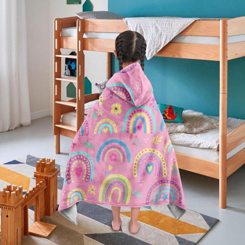 JOPJOLIW 30"X50" Rainbow Girls Hooded Bath Towel, Hooded Towel for Toddlers, Girls Beach Towel with Hood, Wearable