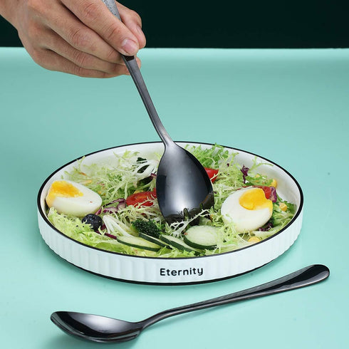 Berglander Black Salad Server Set, Stainless Steel Salad Serving Set with Titanium Black Plating, Pack of 2 (Shiny