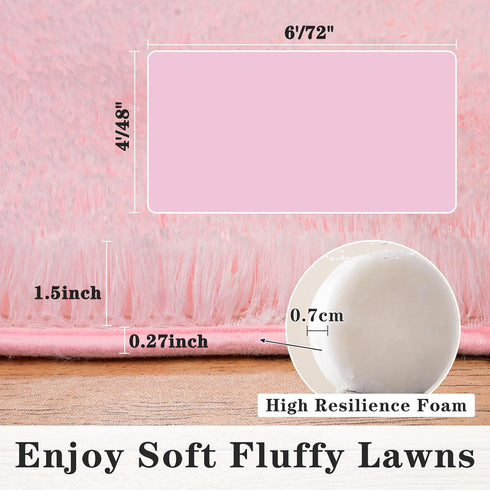Super Fluffy Throw Rug for Bedroom, Modern Shag Pink Area Rug, Soft Plush Small Carpet for Kids and Teens