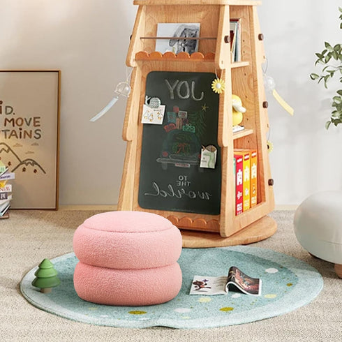 Mxfurhawa Storage Ottoman,Soft Teddy Velvet Upholstered Footrest,Mordern Round Footstool with Macaron Shape,Side Tabble