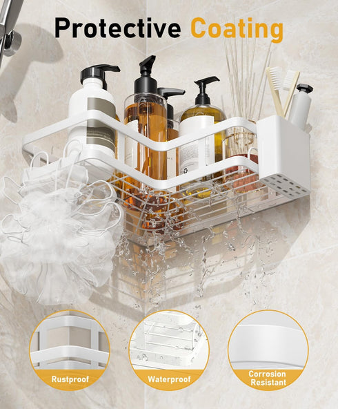 3 Pack Corner Shower Caddy Organizer, Rustproof Corner Shower Shelves, No Drilling Bathroom Corner Shelf with Hooks