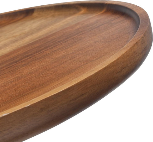 Countertop (13.8 inch) Round Wood Tray, Acacia Wooden Decorative Serving Tray for Coffee Table and Home Decor, Wooden