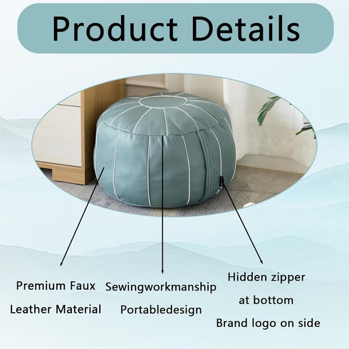21 Inch Louis Donn UNSTUFFED Moroccan Pouf Ottoman Cover, Handmade Faux Leather Foot Stool, Round Storage Poof Cover