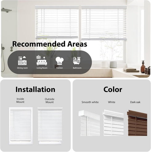 DEZ FURNISHINGS 2" Cordless Faux Wood Blind, Dark Oak, 33" W x 64" H