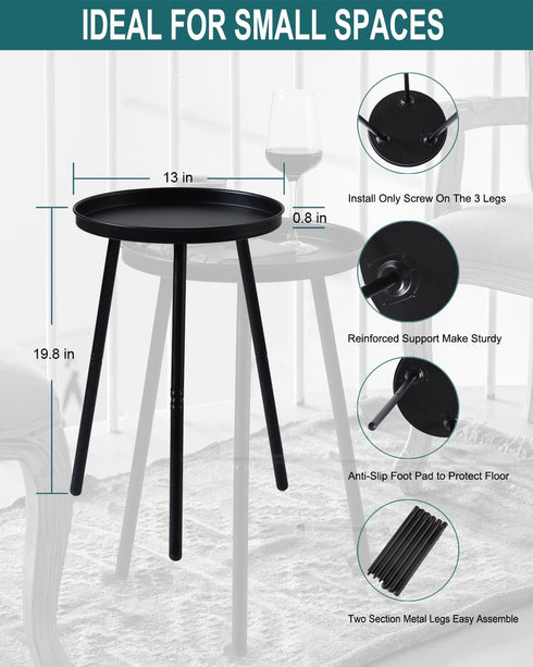 3 AOJEZOR Side Table: End Table for Any Room - Small Side Tables for Small Spaces All Matte Black with Legged