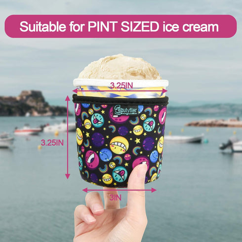 Beautyflier 14-16oz Frozen Reusable Ice Cream Sleeves, Neoprene Ice Cream Pint Holder with Handle, Insulated Neoprene
