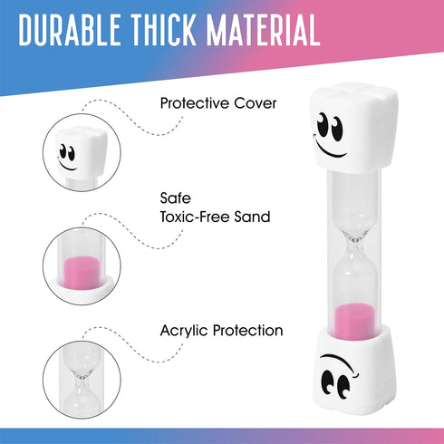 2 Minute Toothbrush Sand Timer for Kids - Set of 2 Small Hourglass in Blue and Pink Smiley