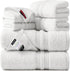 SEMAXE Solid 6-Piece Towel Set, White, 600GSM 100% Cotton, 2 Each of