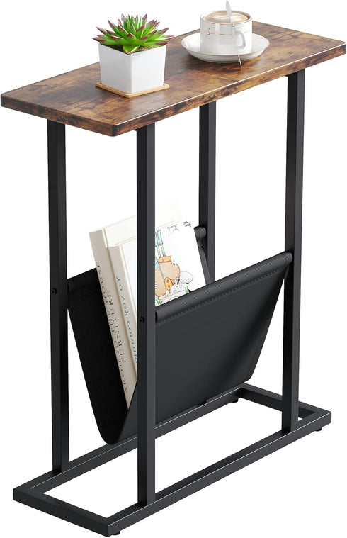 Yusong Narrow Side Table for Small Spaces, Small End Table with Magazine