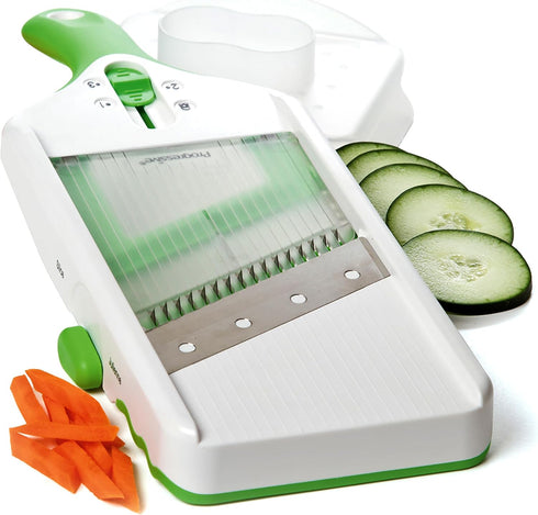 PrepSolutions Adjust-A-Slice & Julienne Mandoline, White & Green, Adjustable Slicer for Fruits and Vegetables