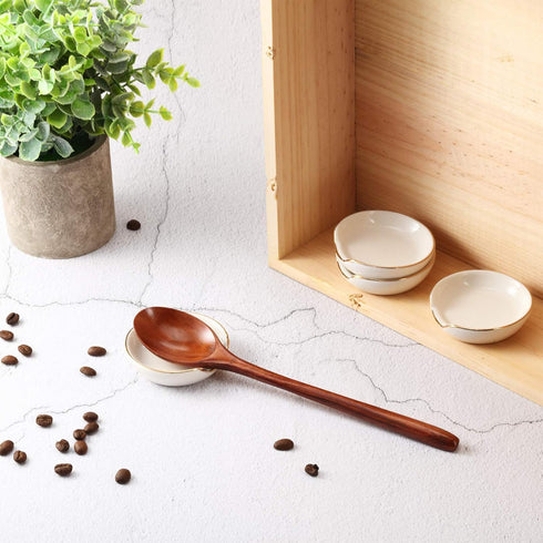 Boao 2.7 Inches Mini Ceramic Spoon Rests, Gold Rim Kitchen Spoon Holders for Cooking Season Soup