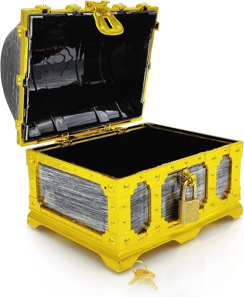 Kids Golden Frame Pirate Treasure Chest with Lock and Key, Decorative Storage Box for Birthday Pirate Party Favors