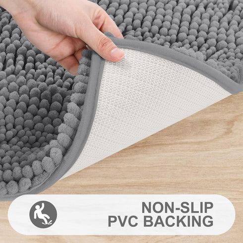 Grandaily Chenille Striped Bathroom Rugs - Extra Thick, Non-Slip Soft Plush Shaggy Bath Carpet, Dark Gray
