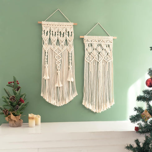 2 28" 13" Mkono Pcs Macrame Woven Wall Hanging Boho Chic Geometric Art Decor - Beautiful Bedroom Nursery Apartment Home