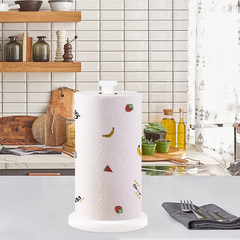 White Paper Towel Holder, Standing Countertop Roll Holder for Kitchen, Convenient Paper Towel Storage