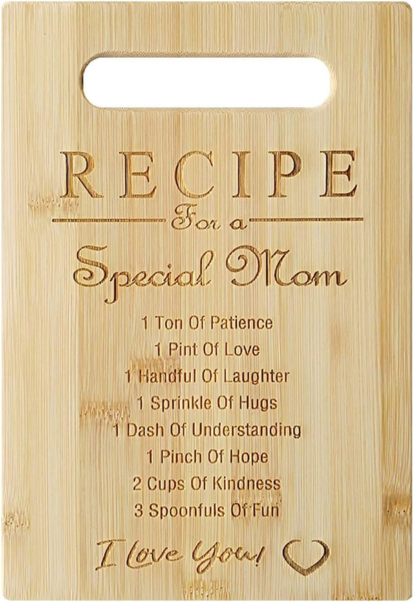 Mother's Day Gift: Special Love Heart Bamboo Cutting Board for Mom - Recipe Gifts (MOM-1)