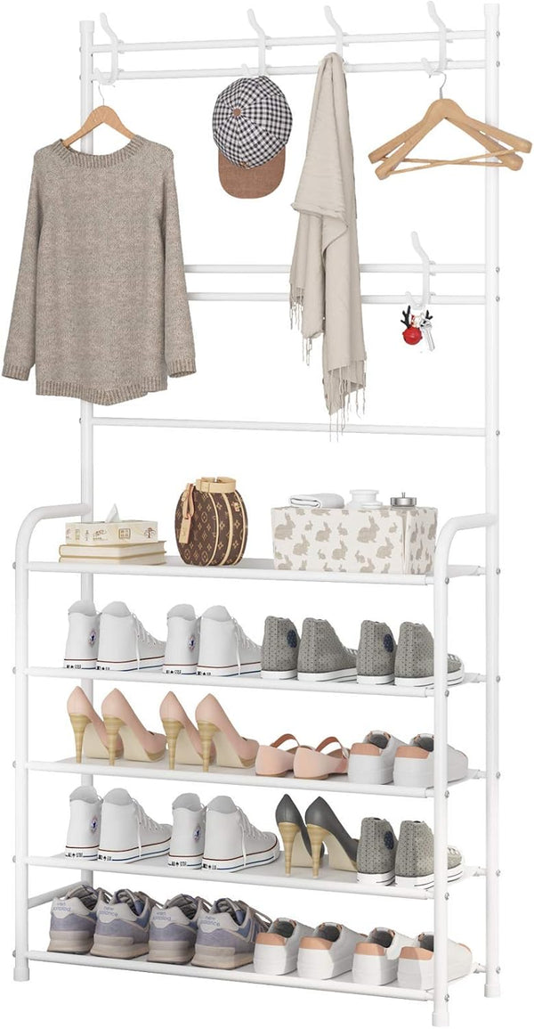 UDEAR Entryway Coat Rack,3-in-1 Hall Tree Multifunctional Storage Shelf with 5-Tier Shoe