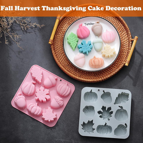 OURASHERO 2 Pack Fall Harvest Thanksgiving Chocolate Molds, Autumn Pumpkin, Acorn, Maple Leaves Silicone Baking Mold