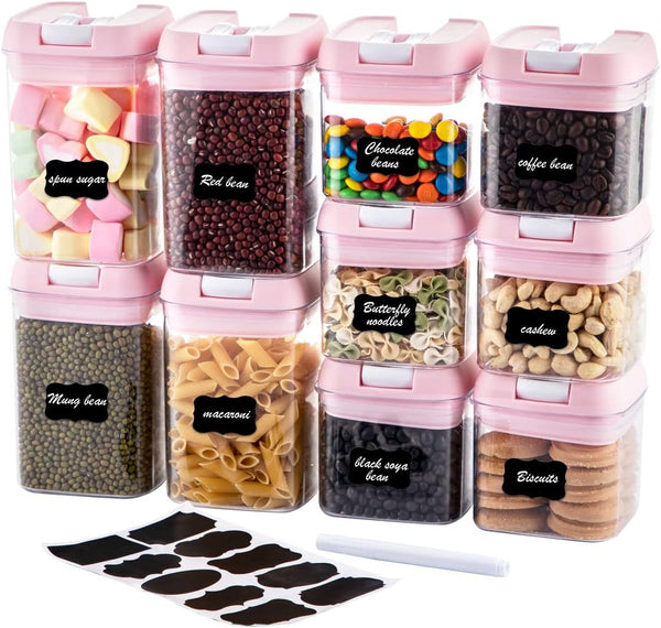U-QE Airtight Food Storage Container Set, 10 Piece BPA Free Clear Plastic Canisters with Easy Lock Lids (Pink)