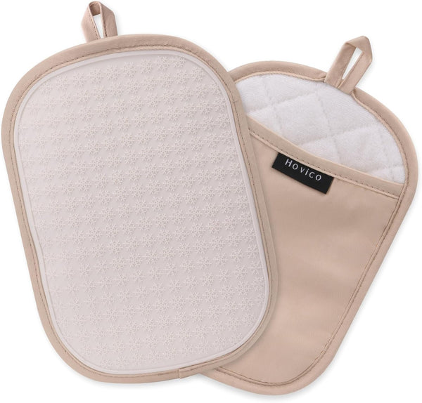 Hovico 2PCS Silicone Pot Holders, Heat Resistant Oven Mitts with Pockets, Non-Slip Hot Pads - Milkshake