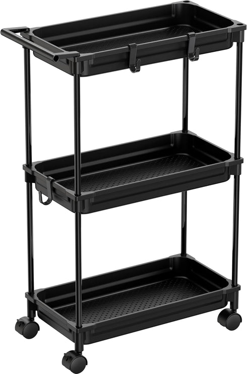 SimpleHouseware Standard Slim Rolling Storage Cart, 3-Tier, Black
