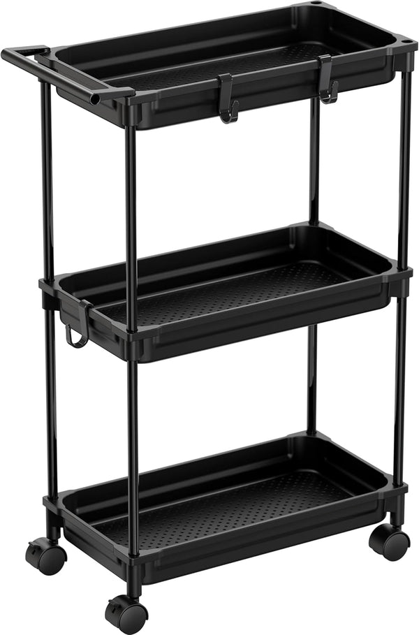 SimpleHouseware Standard Slim Rolling Storage Cart, 3-Tier, Black