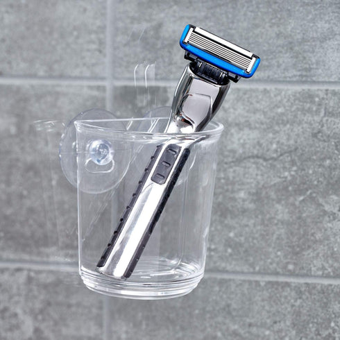 iDesign Plastic Suction Tumbler Cup and Bathroom Organizer, Clear, 3" x 2" x 3.5"
