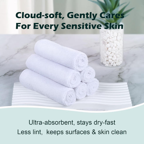 TEAWOO 15 Pack, 12x12 inches White Washcloths Highly Absorbent & Quick Drying Face Towels, Premium Quality Soft Bath