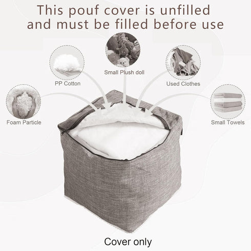 45x45 Louis Donn Unstuffed Storage Pouf Ottoman Cover Cotton Linen DIY Decorative Footrest for Living Room Bedroom Home