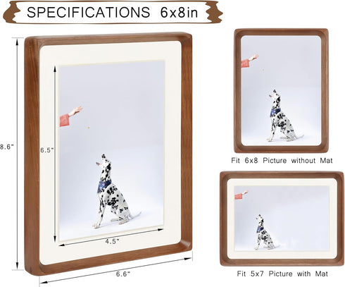 6x8 5x7 6x8 Picture Frame, Display Photos with Mat or without Mat, Made of Solid Natural Walnut Wood with Real Glass