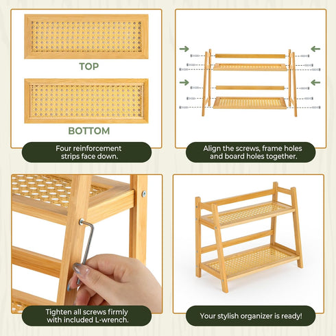 Countertop 2 ANBOXIT Rattan-Look Matcha Station Organizer, Bamboo Tea & Coffee Accessories Station Organizer, Tier Mug