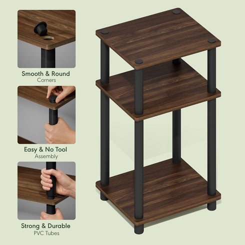 3-Tier 2-Pack, Furinno Just Turn-N-Tube End Table / Side Table / Night Stand / Bedside Table with Plastic Poles