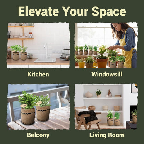 10 44pcs Set Herb Garden Planter Indoor Kit, Complete Kitchen Herb Starter Including Burlap Pots, Markers, Soil Discs