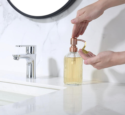 Rose Gold Glass Soap Dispenser, 16oz Vintage Dish Soap Dispenser for Bathroom, Kitchen