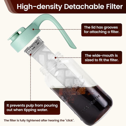 64 oz Cold Brew Coffee Maker Glass, Airtight & Leakproof Mason Jar Pitcher with Cold Brew Filter, Glass Pitcher