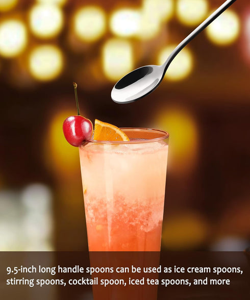 9.5-Inch Set 4 Lovingly Yours Long Handle Iced Tea Spoon, Coffee Spoons, Ice Cream Spoons, Stainless Steel Cocktail