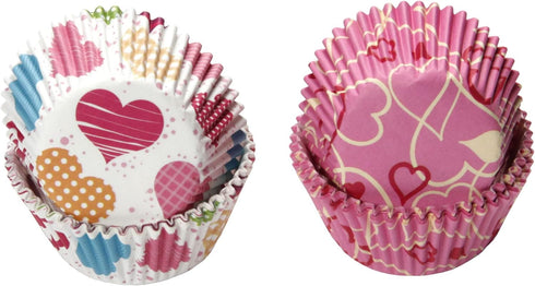 Chef Craft Paper Patterned Cupcake Liners, 50 Count, Pink/White/Red for Baking