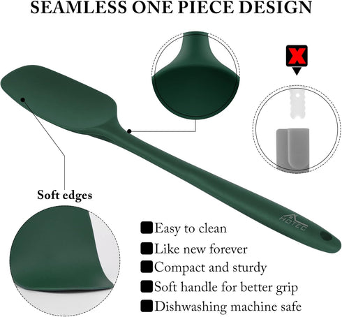 HOTEC High Heat Resistant Silicone Rubber Spatula Set, Non Stick Dishwasher Safe, Dark Green, Set of 5
