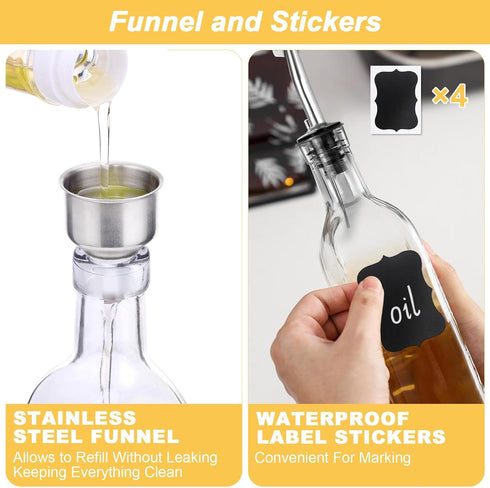 MEIDAYAI 2 Set 2 4 Labels,1 1 Olive Oil Dispenser Bottle, Pcs Glass Oil Bottle for Kitchen, Oil and Vinegar Dispenser