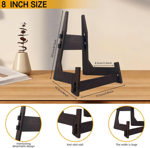 2 Pack 8 Inch Wooden Easel Stand Plate Holders for Display, Decorative Picture Frame, Book, Plate Stand