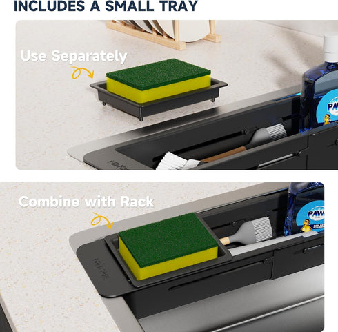 NiHome Extendable Over Sink Kitchen Organizer, Telescopic Storage Rack for Sponge, Adjustable Caddy with Drainage