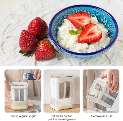 Hoxxu 1100ml Greek Yogurt Strainer, Multi Yoghurt Maker Strainer with Fine Mesh Bag & Lid for Thick Greek Yogurt