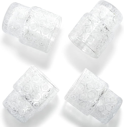 8 Pack 7 oz AVLA Vintage Drinking Glassware, Romantic Water Juice Glass Tumbler Cup, Clear Stackable Coffee Cocktail
