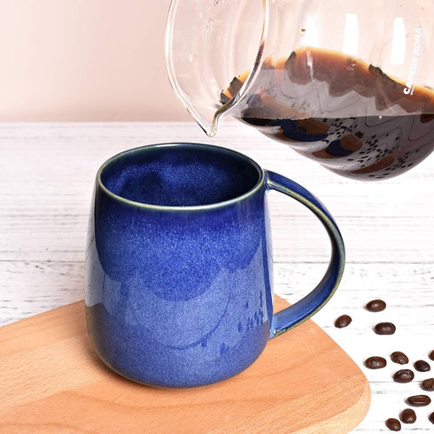 Bosmarlin 13 oz Ceramic Coffee Mug, Blue Tea Cup for Home and Office, Dishwasher and Microwave Safe