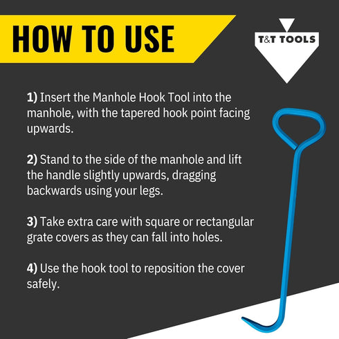 T&T Tools 30-Inch Manhole Hook Tool - Heavy Duty Single Hook for Lifting Covers - 1 Pack