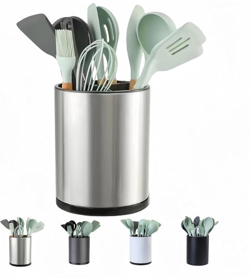 Extra Large Kitchen Utensil Holder, 360° Rotating Stainless Steel Storage Caddy for Flatware and Cooking Tools