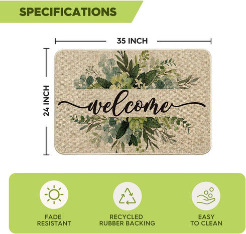Summer 24x35 Inch Artoid Mode Eucalyptus Floral Leaves Welcome Spring Doormat, Decor Low-Profile Switch Rug Door Mat