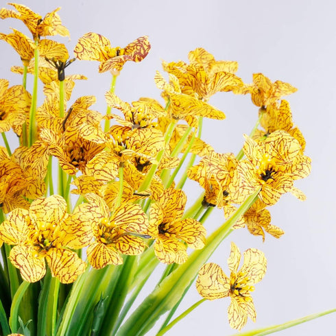 12 Bundles Artificial Flowers, UV Resistant Faux Plastic Plants for Garden Porch Window Box Decorating (Yellow)